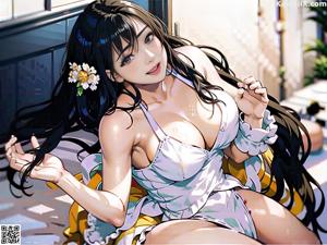 A woman in a white lingerie is posing for the camera.