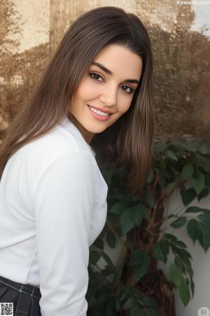 A woman in a green dress posing for a picture.