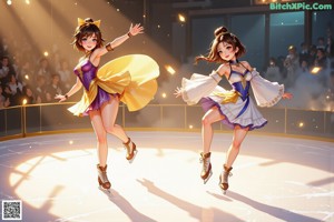 A woman in a white dress is skating in the snow.
