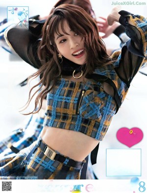 A magazine with a bunch of pictures of a girl in a plaid shirt.