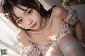 a woman in a pink dress and white stockings posing for a picture