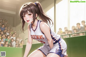 A girl holding a basketball on a basketball court.