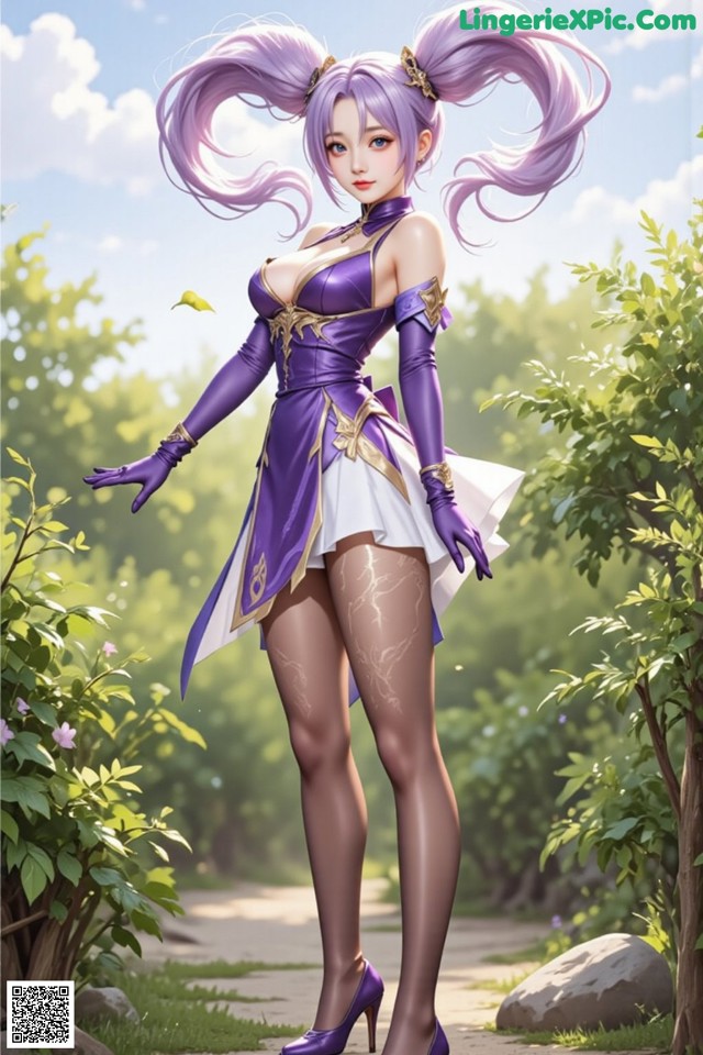 Hentai - Sovereign of Lightning in Exquisite Garb Set.1 20250125 Part 12 No.4592cb A woman in a purple dress and purple gloves standing in a park.