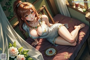 A nude woman sitting on a bed next to a window.